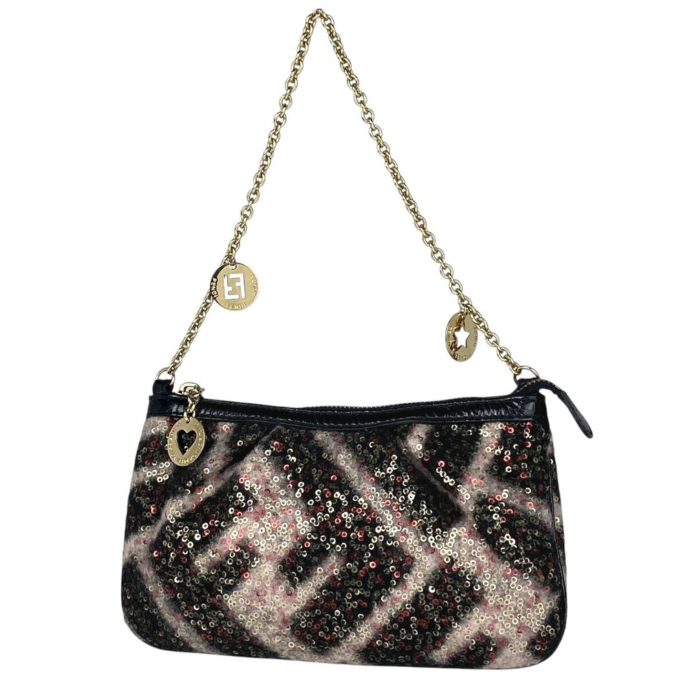 Fendi logo accessory Clutch Zucca sequined black